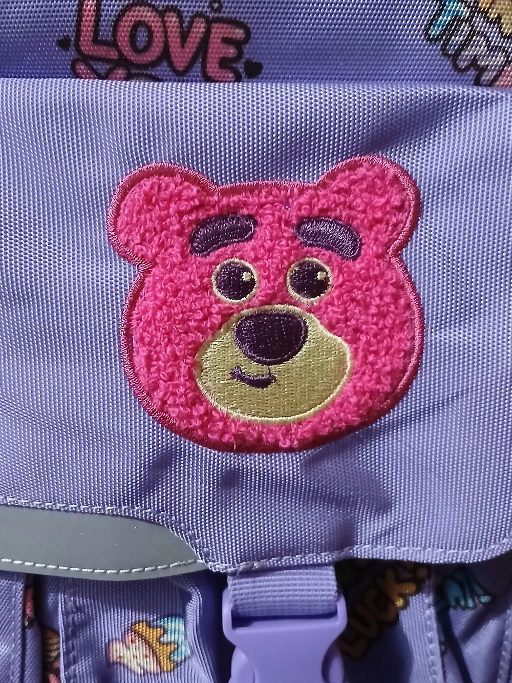 Kids Purple Backpack with Cute Bear Patch And Keychain